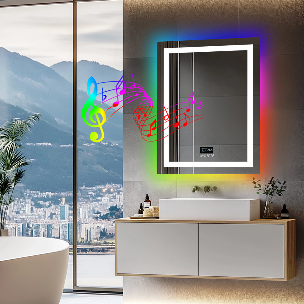 Rectangular RGB Bathroom Mirror With Bluetooth Speaker