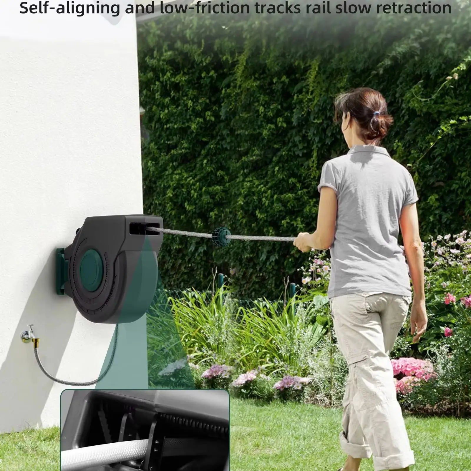 Retractable Garden Hose Reel 1/2 Inch x 130 ft, Wall Mounted