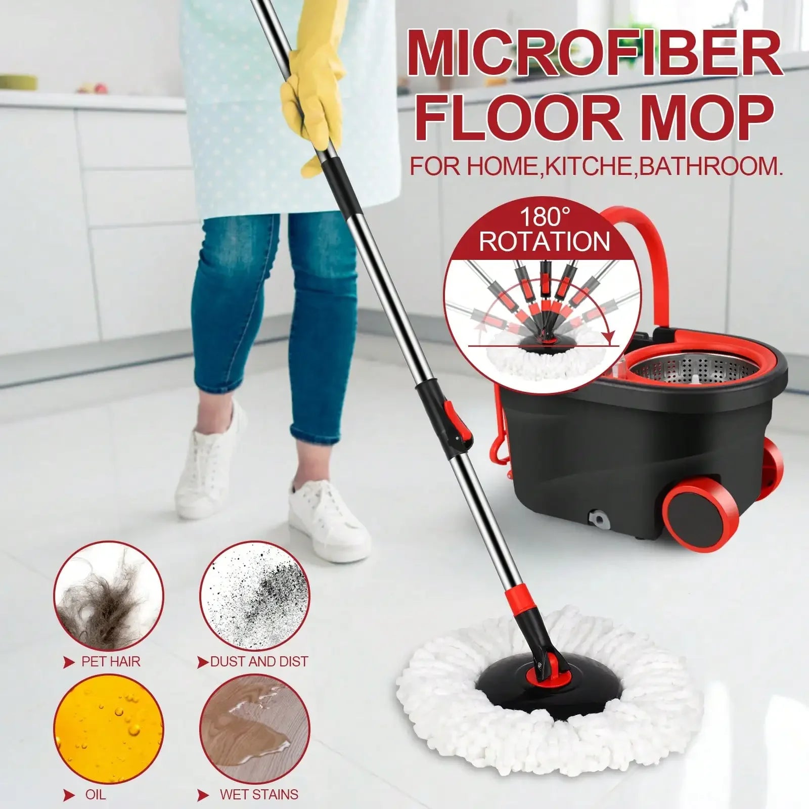 Rolling Spin Mop Bucket Set with Wringer