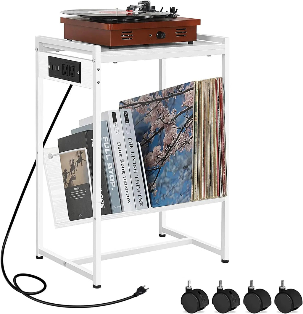 Record Player Stand with Vinyl Storage Side Table