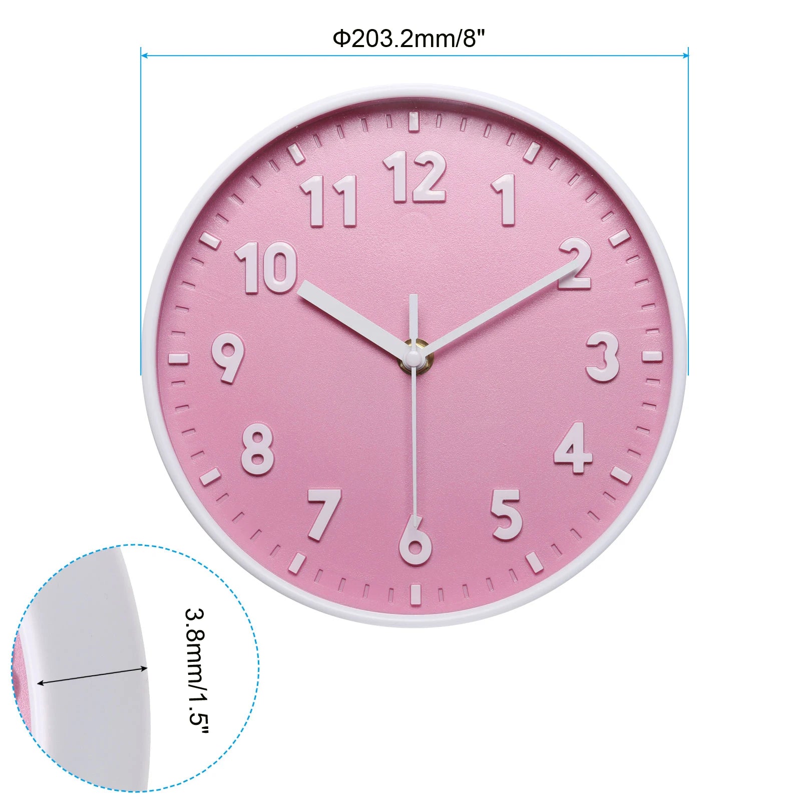 8 Inch Wall Clock Bedroom Decorative Pink
