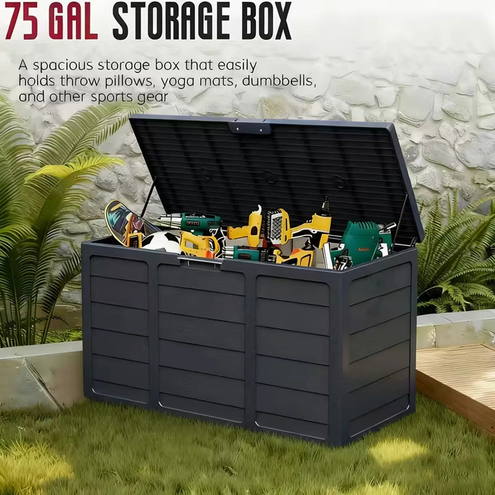 75 Gallon Large Outdoor Deck Box With Lockable Lid