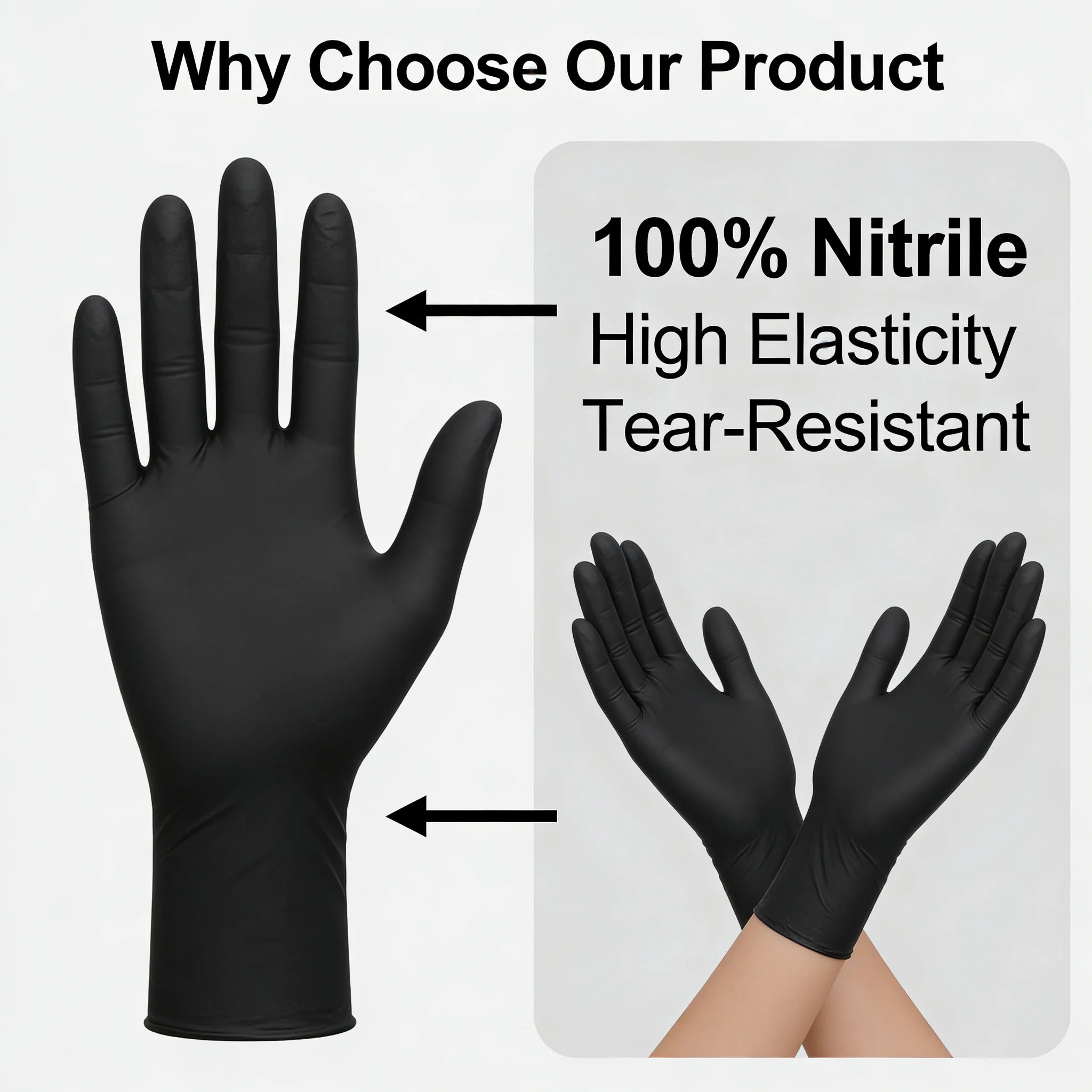 100pcs Disposable Black Nitrile Gloves Powder