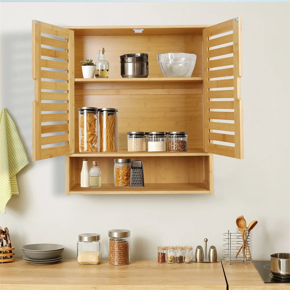 Natural Bamboo Wall-Mounted Adjustable Shelf