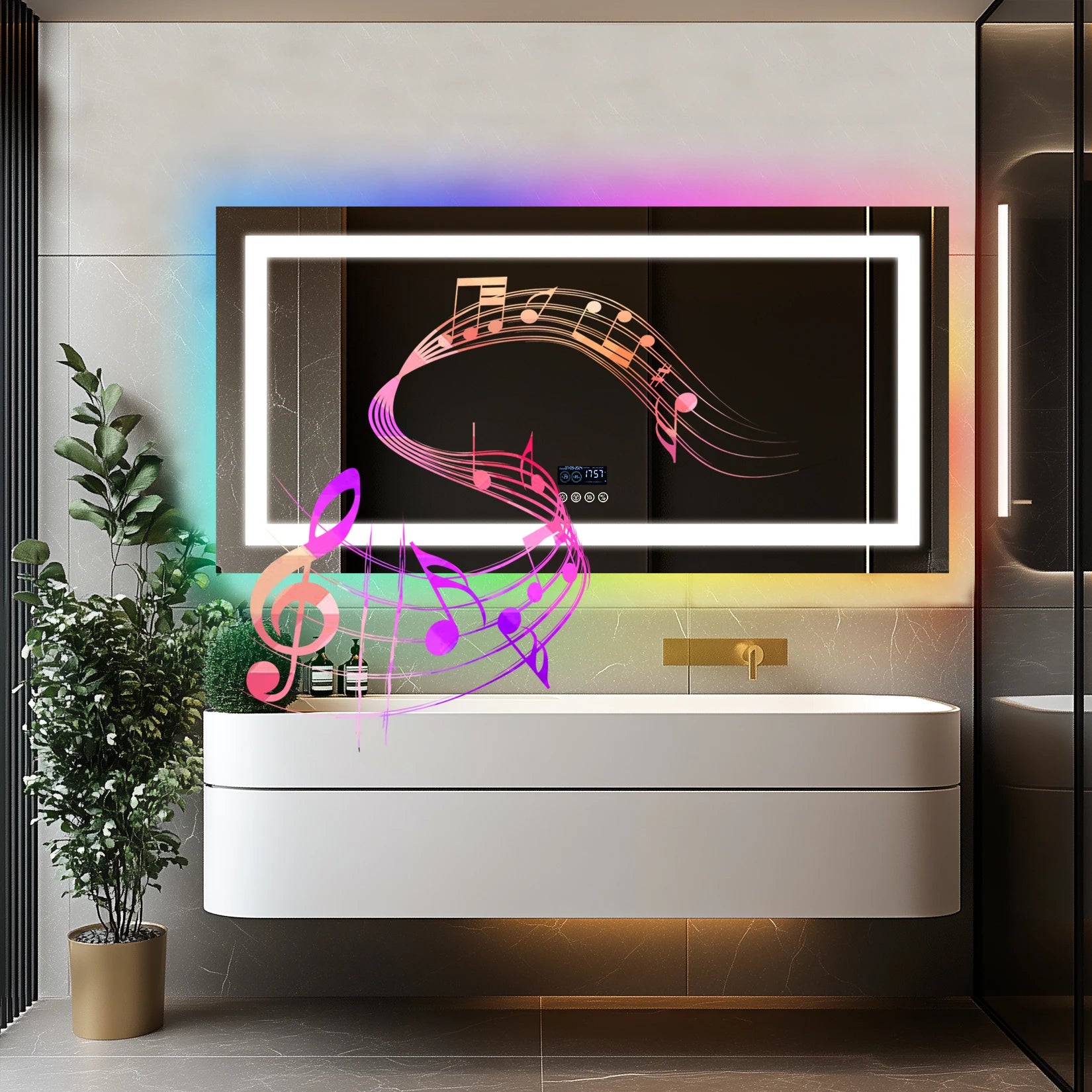Rectangular RGB Bathroom Mirror With Bluetooth Speaker