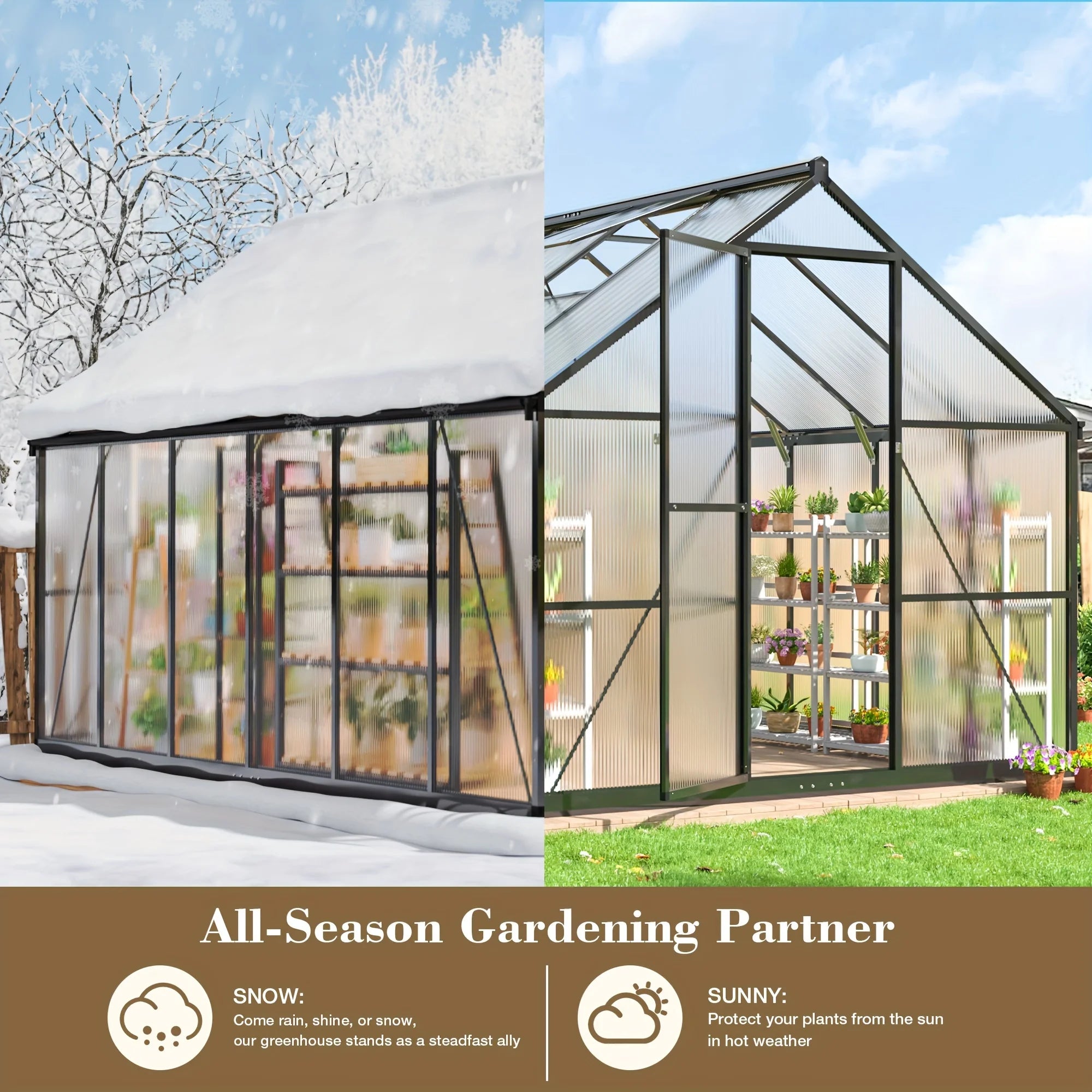 VIWAT 4x6~10x18FT Multi-Size Polycarbonate Greenhouse