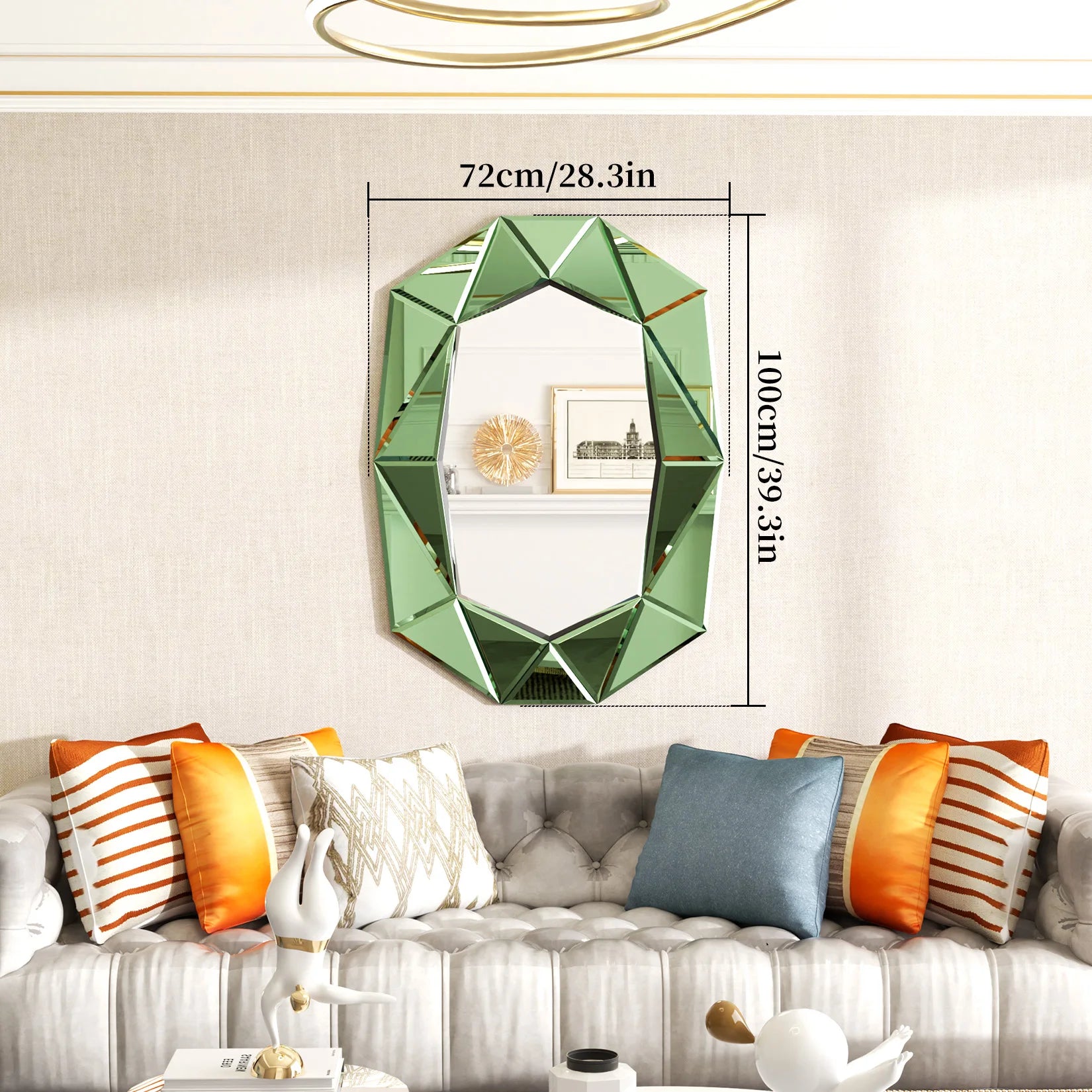 Stylish Irregular Silver Glass Wall Mirror with Beveled Diamond Edge Accents Perfect Decor for Living Room, Bedroom Entryway