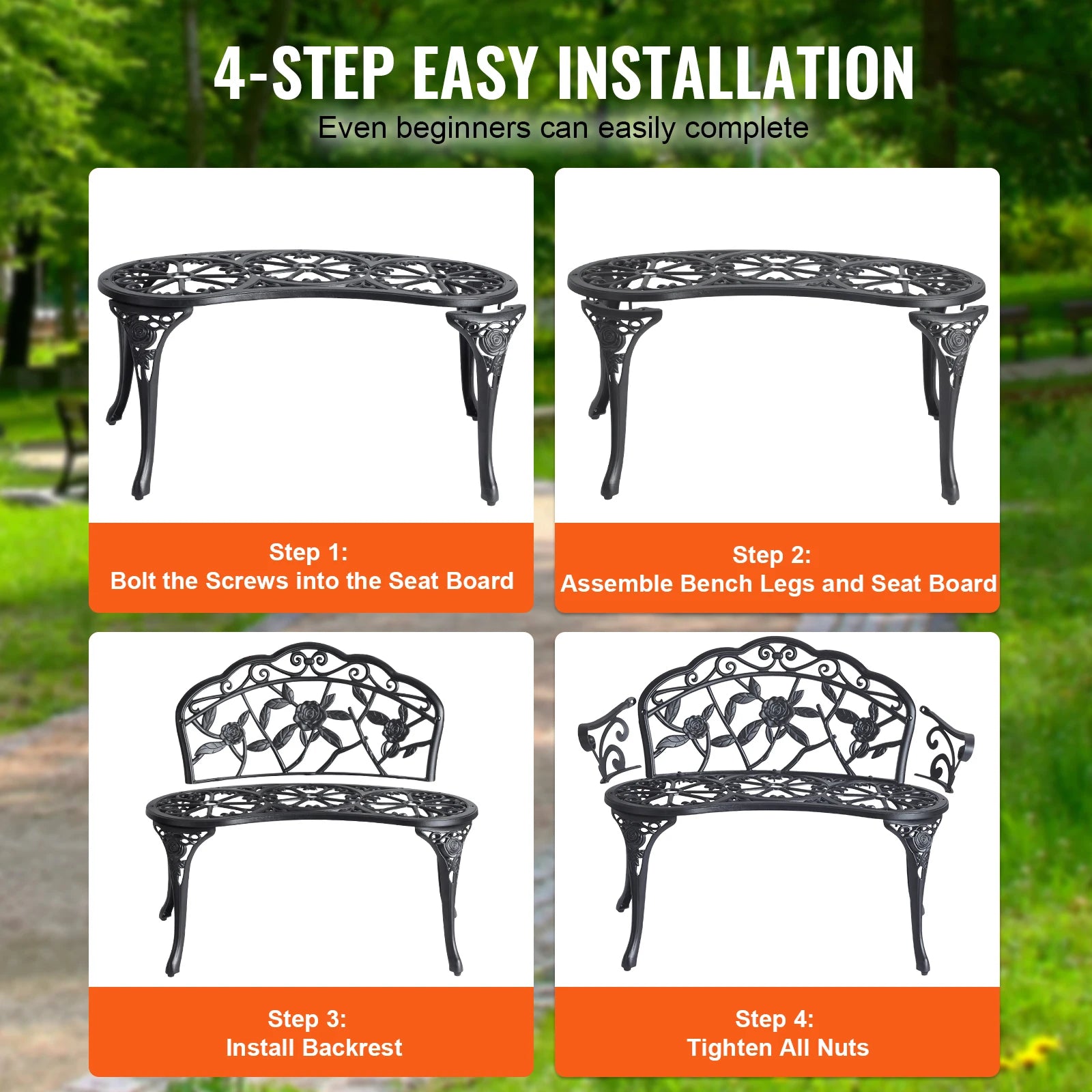 Outdoor Bench Wooden Metal
