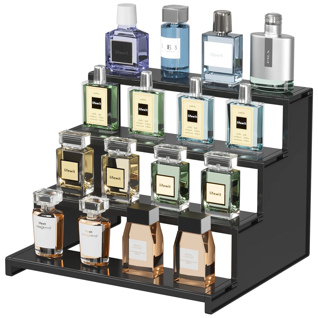 Dark Cologne Stand, Step Perfume Organizer, Tool-free Assembly, Display Stand Shelf for Fragrance, Skincare, Figurine, Dessert