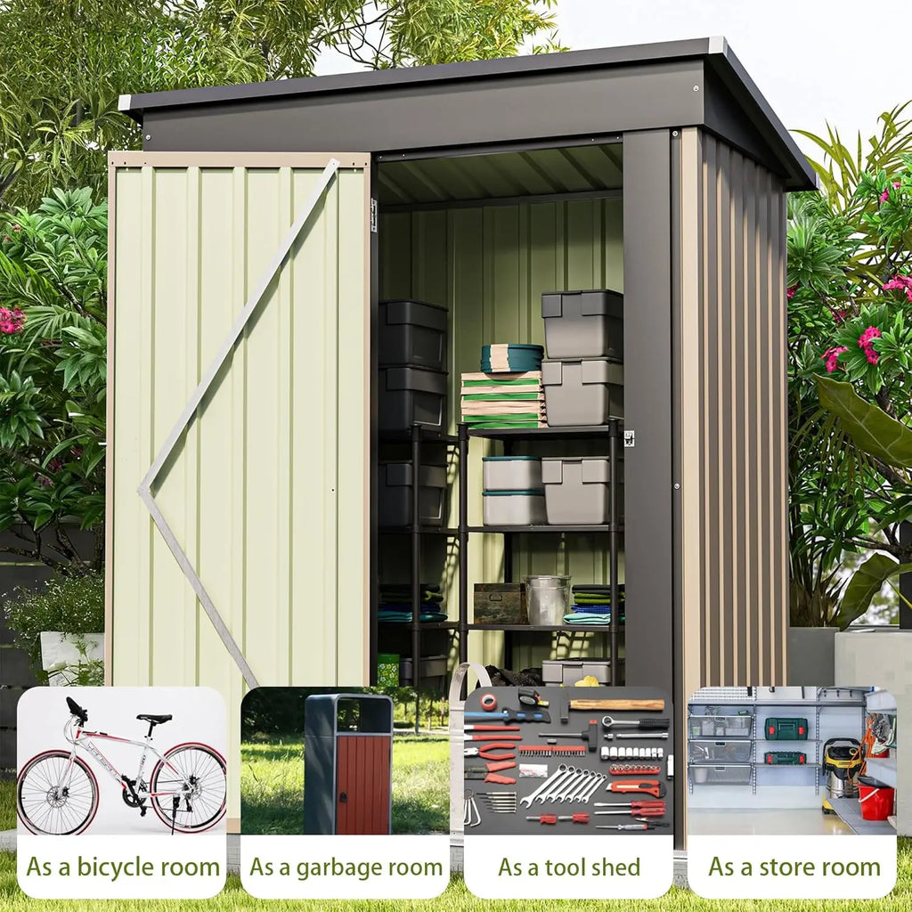 5x3 FT Brown Metal Outdoor Storage Tool Shed
