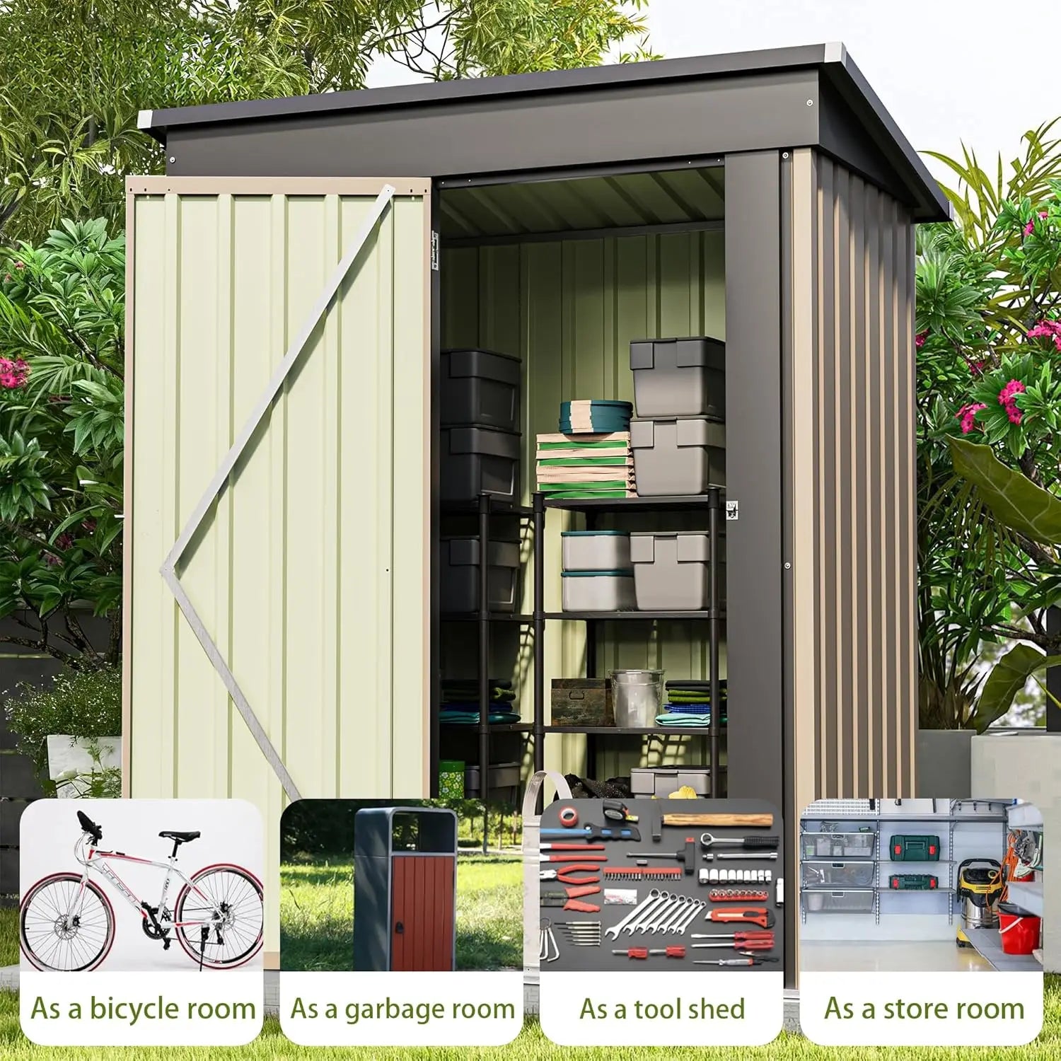 5x3 FT Brown Metal Outdoor Storage Tool Shed